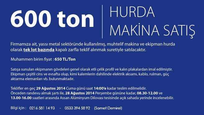 600 Ton Hurda Makina Satışı